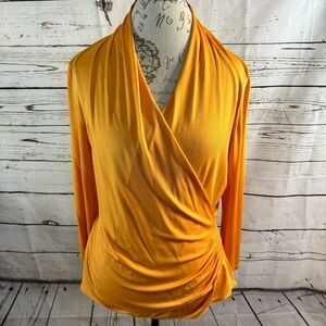 Les Copains Long Sleeve Faux Wrap Top Orange Size 46 (L)